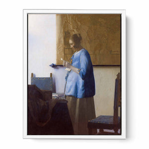 Woman in Blue Reading a Letter