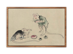 Two mice, one lying on the ground with head resting on forepaws
