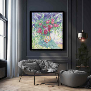 Still life with peonies anemones and lupins