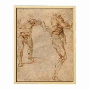 Two Nude Studies of a Man Storming Forward and Another Turning to the Right (verso), c. 1504 By Michelangelo Buonarroti