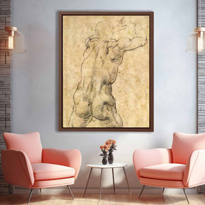 Kneeling Male Nude, Seen from the Rear By Michelangelo Buonarroti