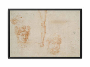 Studies of Heads, an Ear, and a Leg (verso) By Michelangelo Buonarroti