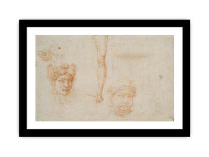 Studies of Heads, an Ear, and a Leg (verso) By Michelangelo Buonarroti