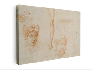 Studies of Heads, an Ear, and a Leg (verso) By Michelangelo Buonarroti