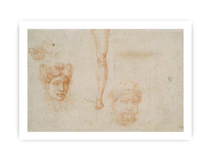 Studies of Heads, an Ear, and a Leg (verso) By Michelangelo Buonarroti