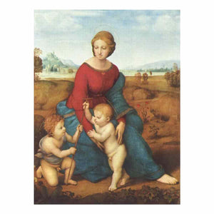Madonna in the Meadow, scene with Mary and Christ child, John the Baptist