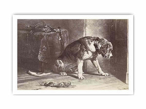 Fotoreproductie van een prent naar een schilderij van Edwin Henry Landseer"Suspense" Landseer