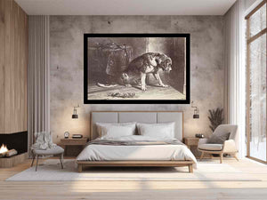 Fotoreproductie van een prent naar een schilderij van Edwin Henry Landseer"Suspense" Landseer