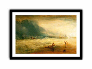 Lifeboat and Manby Apparatus going off to a stranded vessel making signal blue lights of distress , c.1831