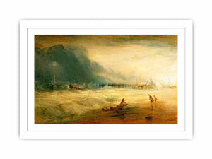 Lifeboat and Manby Apparatus going off to a stranded vessel making signal blue lights of distress , c.1831