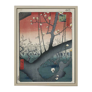 De pruimenboomgaard te Kameido Kameido umeyashiki (titel op object) Honderd beroemde gezichten op Edo (serietitel) Meisho Edo hyakkei