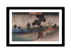 Two men on a sloping road in the rain