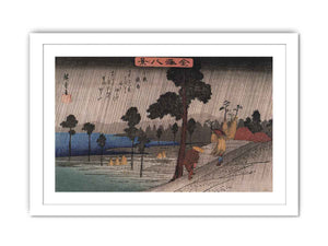 Two men on a sloping road in the rain