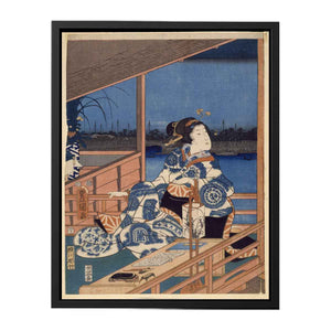 Moonlight View of Tsukuda with Lady on a Balcony