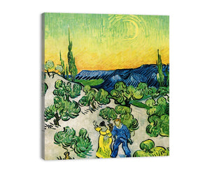 Couple In Olive tree with Crescent Moon Glish Painting By Vincent Van Gogh
