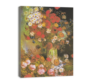 Vase with cornflowers and poppies, peonies and chrysanthemums By Vincent Van Gogh