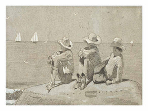 Three Boys on a beached Dory