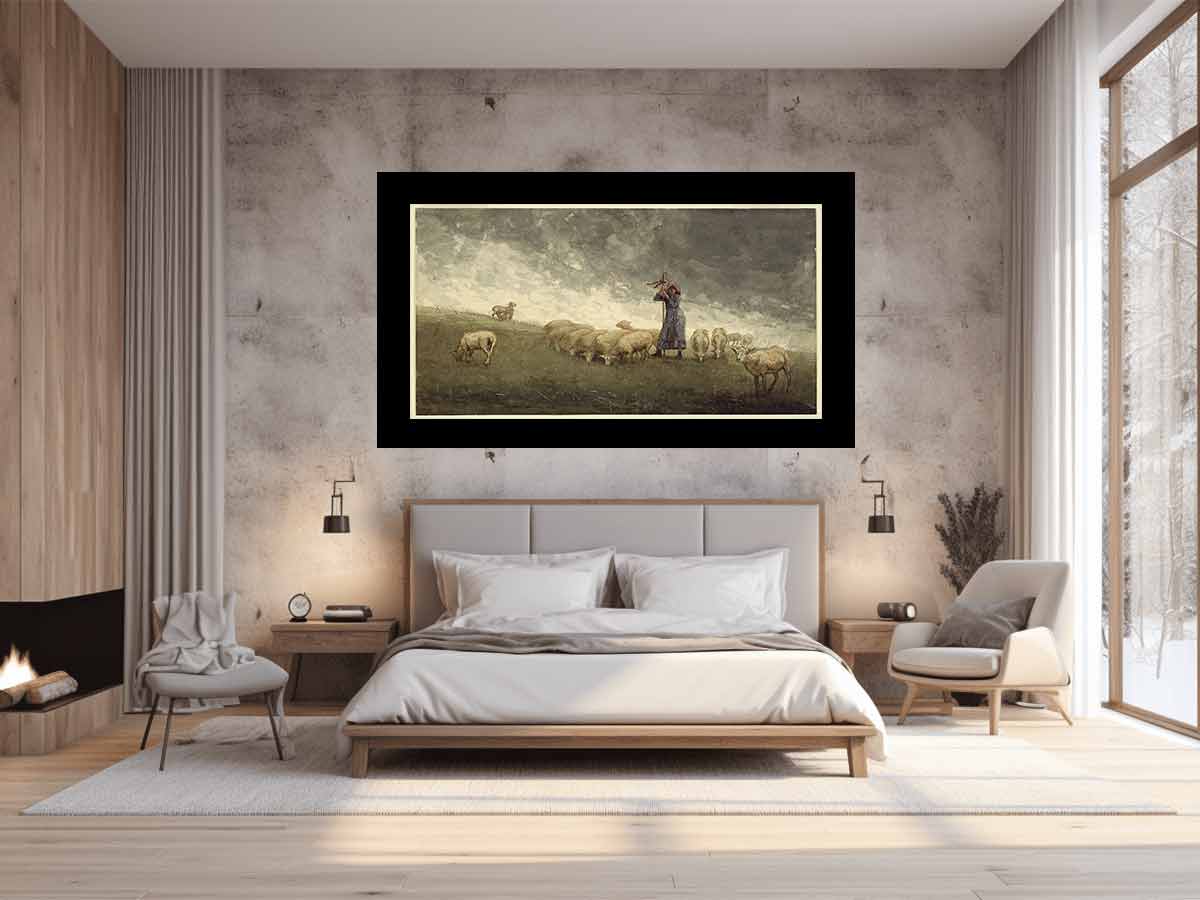 Shepherdess Tending Sheep