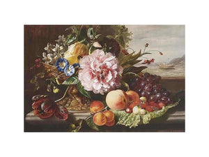 A Still Life With Flowers And Fruit