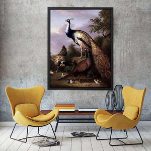 Peacock, Hen and Cock Pheasant in a Landscape