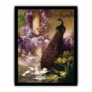 A Peacock and Doves in a Garden