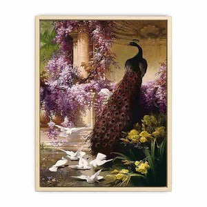 A Peacock and Doves in a Garden