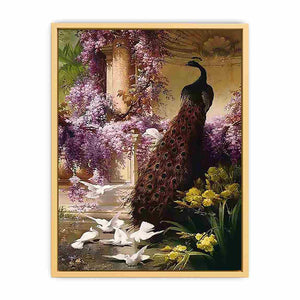 A Peacock and Doves in a Garden
