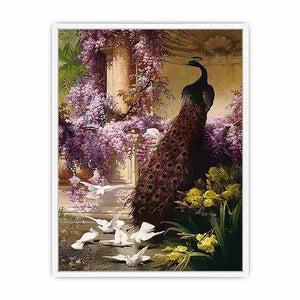 A Peacock and Doves in a Garden
