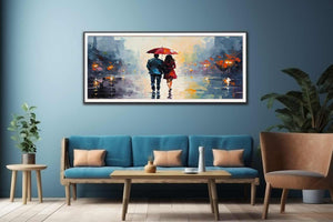 Man Woman walking under Umbrella