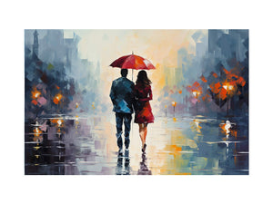 Man Woman walking under Umbrella