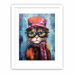 Cat Hat And Glasses Modern Art Painting