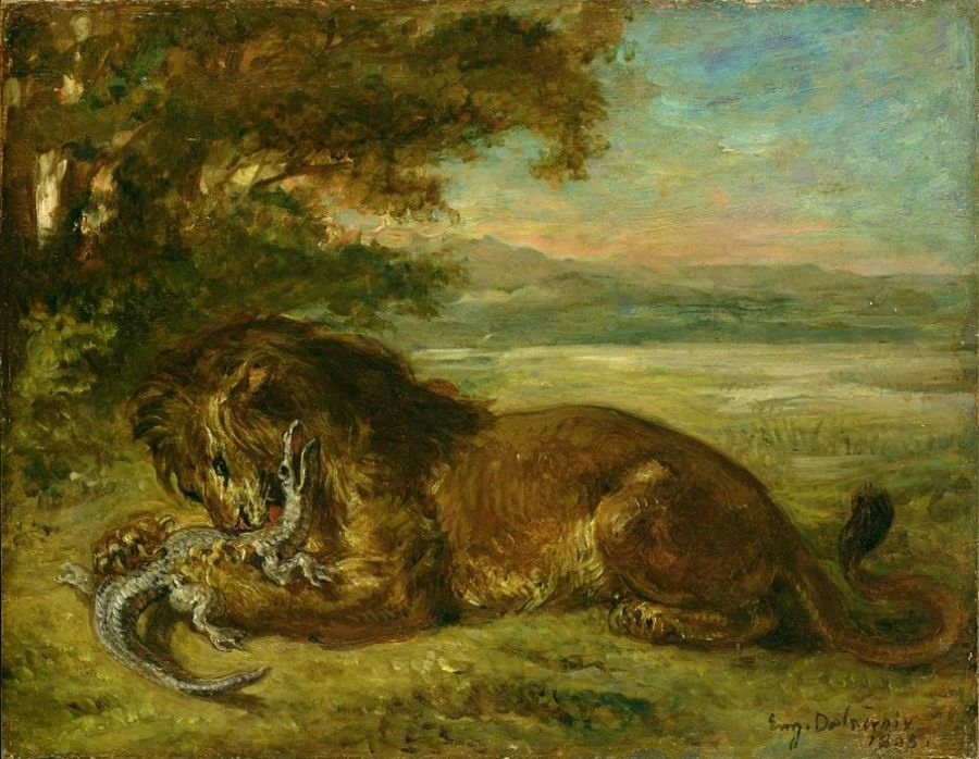 Lion and Alligator 1863 Painting