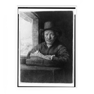 Rembrandt drawing at a window
Painting