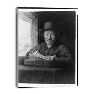 Rembrandt drawing at a window
Painting