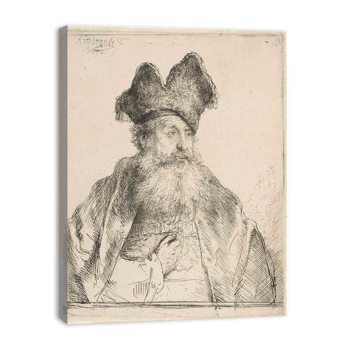 An old Man with a divided Fur Cap Painting
