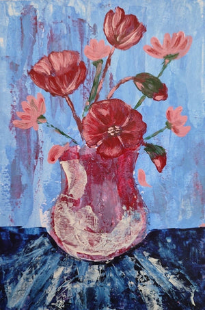 Red Flower and Red Vase Painting