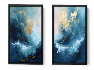 Gold Blue Abstract Waves Set