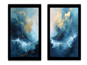 Gold Blue Abstract Waves Set