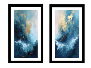 Gold Blue Abstract Waves Set