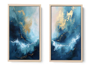 Gold Blue Abstract Waves Set