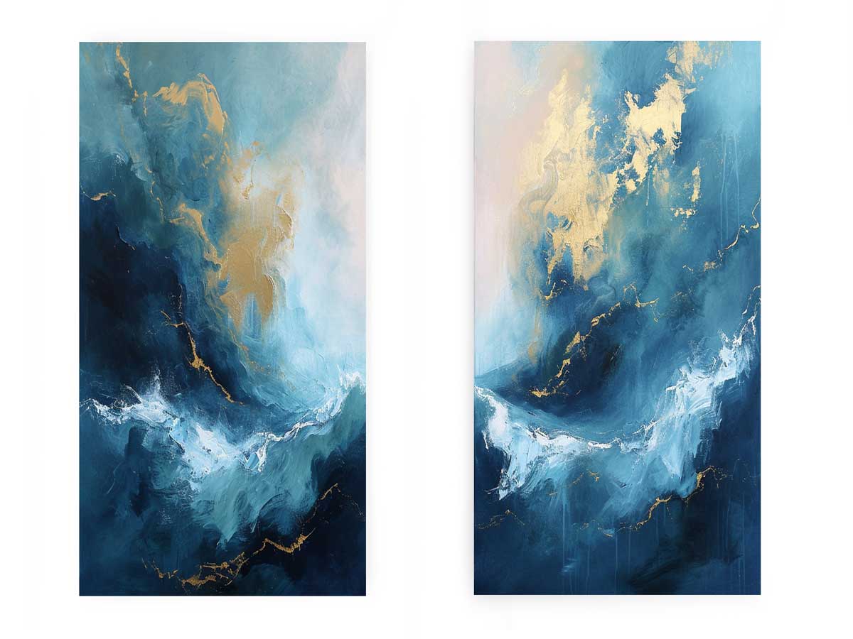 Gold Blue Abstract Waves Set