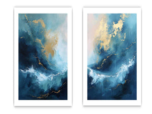 Gold Blue Abstract Waves Set
