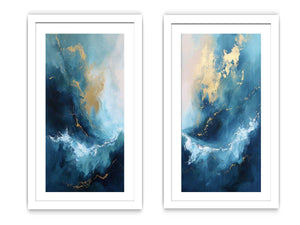 Gold Blue Abstract Waves Set