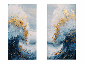 Gold Blue Abstract Waves Painting Set