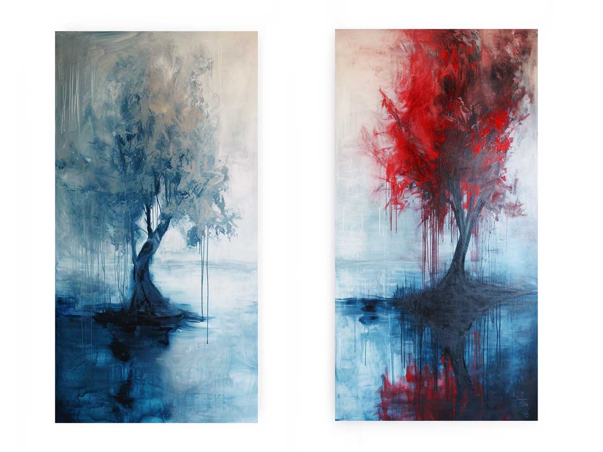 Trees flowin in water art Set