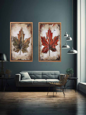 Painting Set of 2 Leaf Art