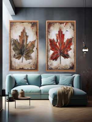 Painting Set of 2 Leaf Art