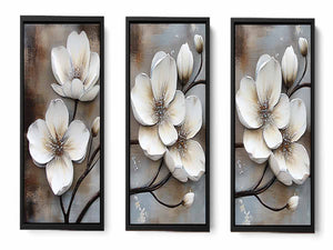 3 Panel White Flower Painting