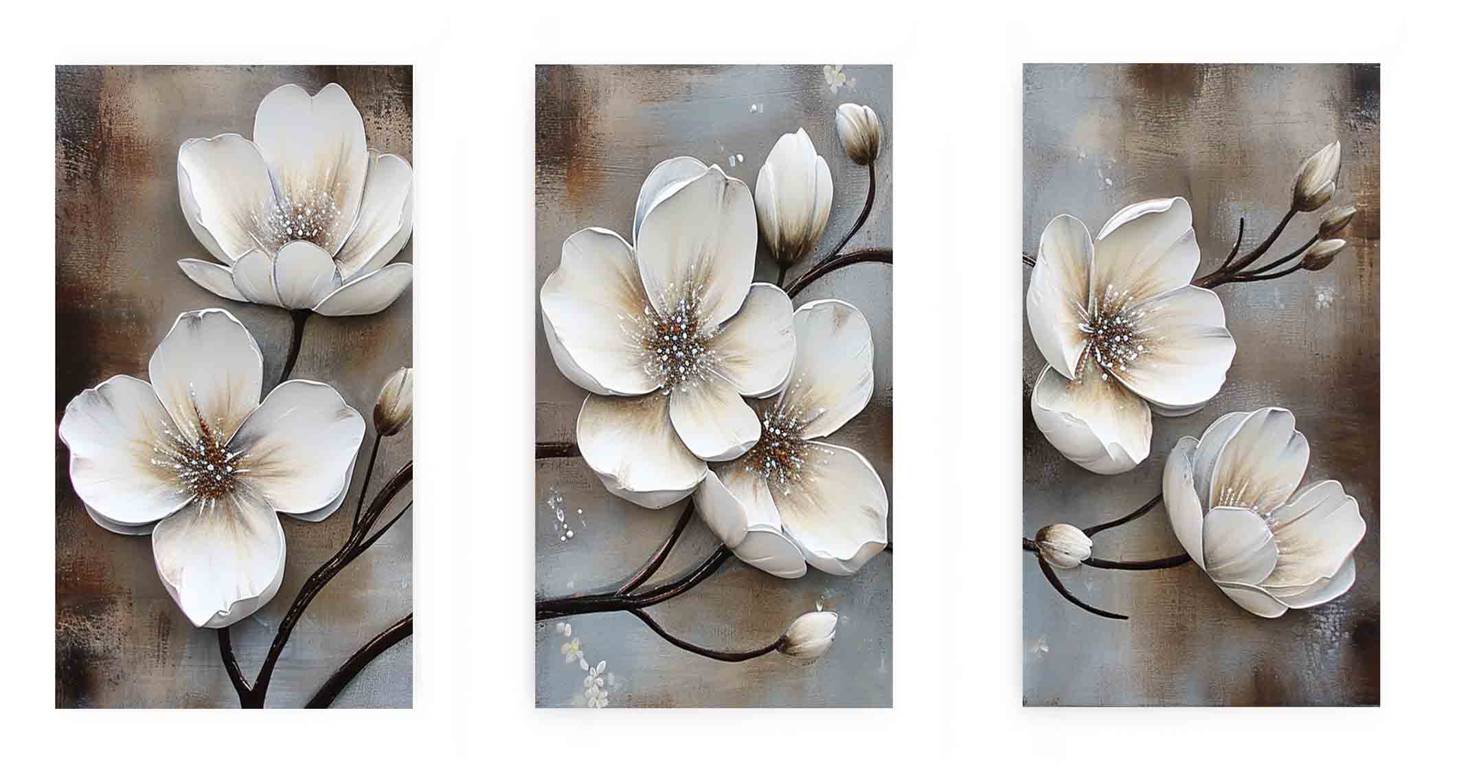3 Panel White Flower Painting