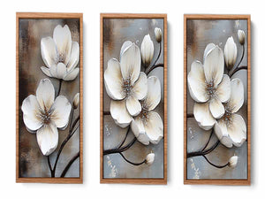3 Panel White Flower Painting